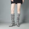 imageSHEMEE Womens Colorful Snakeskin Knee High Boot Chunky Block High Heels Snake Print Round Toe Zipper Slouch ShoesBlack Snake 1