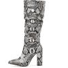 imageSHEMEE Womens Colorful Snakeskin Knee High Boot Chunky Block High Heels Snake Print Round Toe Zipper Slouch ShoesBlack Snake Print