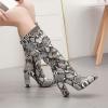 imageSHEMEE Womens Colorful Snakeskin Knee High Boot Chunky Block High Heels Snake Print Round Toe Zipper Slouch ShoesBlack Snake Print
