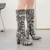 imageSHEMEE Womens Colorful Snakeskin Knee High Boot Chunky Block High Heels Snake Print Round Toe Zipper Slouch ShoesBlack Snake Print