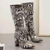 imageSHEMEE Womens Colorful Snakeskin Knee High Boot Chunky Block High Heels Snake Print Round Toe Zipper Slouch ShoesBlack Snake Print
