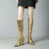 imageSHEMEE Womens Colorful Snakeskin Knee High Boot Chunky Block High Heels Snake Print Round Toe Zipper Slouch ShoesGold