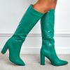 imageSHEMEE Womens Colorful Snakeskin Knee High Boot Chunky Block High Heels Snake Print Round Toe Zipper Slouch ShoesGreen Pu