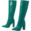 imageSHEMEE Womens Colorful Snakeskin Knee High Boot Chunky Block High Heels Snake Print Round Toe Zipper Slouch ShoesGreen Pu