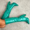 imageSHEMEE Womens Colorful Snakeskin Knee High Boot Chunky Block High Heels Snake Print Round Toe Zipper Slouch ShoesGreen Pu