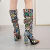 imageSHEMEE Womens Colorful Snakeskin Knee High Boot Chunky Block High Heels Snake Print Round Toe Zipper Slouch ShoesGreen Snake Print