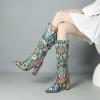 imageSHEMEE Womens Colorful Snakeskin Knee High Boot Chunky Block High Heels Snake Print Round Toe Zipper Slouch ShoesMulticolor Snake 1