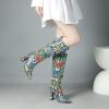 imageSHEMEE Womens Colorful Snakeskin Knee High Boot Chunky Block High Heels Snake Print Round Toe Zipper Slouch ShoesMulticolor Snake 1