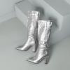 imageSHEMEE Womens Colorful Snakeskin Knee High Boot Chunky Block High Heels Snake Print Round Toe Zipper Slouch ShoesSilver