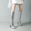 imageSHEMEE Womens Colorful Snakeskin Knee High Boot Chunky Block High Heels Snake Print Round Toe Zipper Slouch ShoesSilver
