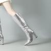 imageSHEMEE Womens Colorful Snakeskin Knee High Boot Chunky Block High Heels Snake Print Round Toe Zipper Slouch ShoesSilver