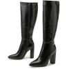 imageSHEMEE Womens Colorful Snakeskin Knee High Boot Chunky Block High Heels Snake Print Round Toe Zipper Slouch ShoesStone Pattern Black