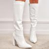 imageSHEMEE Womens Colorful Snakeskin Knee High Boot Chunky Block High Heels Snake Print Round Toe Zipper Slouch ShoesStone Pattern White