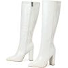 imageSHEMEE Womens Colorful Snakeskin Knee High Boot Chunky Block High Heels Snake Print Round Toe Zipper Slouch ShoesStone Pattern White