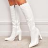 imageSHEMEE Womens Colorful Snakeskin Knee High Boot Chunky Block High Heels Snake Print Round Toe Zipper Slouch ShoesStone Pattern White