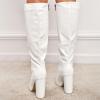 imageSHEMEE Womens Colorful Snakeskin Knee High Boot Chunky Block High Heels Snake Print Round Toe Zipper Slouch ShoesStone Pattern White