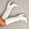 imageSHEMEE Womens Colorful Snakeskin Knee High Boot Chunky Block High Heels Snake Print Round Toe Zipper Slouch ShoesWhite Pu