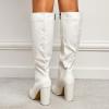 imageSHEMEE Womens Colorful Snakeskin Knee High Boot Chunky Block High Heels Snake Print Round Toe Zipper Slouch ShoesWhite Pu