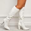 imageSHEMEE Womens Colorful Snakeskin Knee High Boot Chunky Block High Heels Snake Print Round Toe Zipper Slouch ShoesWhite Pu