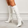 imageSHEMEE Womens Colorful Snakeskin Knee High Boot Chunky Block High Heels Snake Print Round Toe Zipper Slouch ShoesWhite Pu