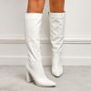 imageSHEMEE Womens Colorful Snakeskin Knee High Boot Chunky Block High Heels Snake Print Round Toe Zipper Slouch ShoesWhite Pu