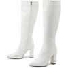 imageSHEMEE Womens Colorful Snakeskin Knee High Boot Chunky Block High Heels Snake Print Round Toe Zipper Slouch ShoesWhite Pu