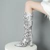 imageSHEMEE Womens Colorful Snakeskin Knee High Boot Chunky Block High Heels Snake Print Round Toe Zipper Slouch ShoesWhite Snake 1