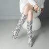 imageSHEMEE Womens Colorful Snakeskin Knee High Boot Chunky Block High Heels Snake Print Round Toe Zipper Slouch ShoesWhite Snake 1