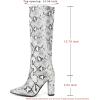 imageSHEMEE Womens Colorful Snakeskin Knee High Boot Chunky Block High Heels Snake Print Round Toe Zipper Slouch ShoesWhite Snake 1