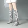 imageSHEMEE Womens Colorful Snakeskin Knee High Boot Chunky Block High Heels Snake Print Round Toe Zipper Slouch ShoesWhite Snake 1