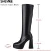 imageSHEMEE Womens Fashion Stretch Boots Square Toe Block High Heels Knee High Boots Chunky Platform MidCalf BootsBlack