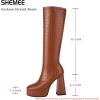 imageSHEMEE Womens Fashion Stretch Boots Square Toe Block High Heels Knee High Boots Chunky Platform MidCalf BootsBrown