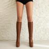 imageSHEMEE Womens Fashion Stretch Boots Square Toe Block High Heels Knee High Boots Chunky Platform MidCalf BootsBrown