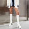 imageSHEMEE Womens Fashion Stretch Boots Square Toe Block High Heels Knee High Boots Chunky Platform MidCalf BootsWhite