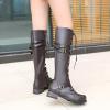 imageSHEMEE Womens Flat Combat Boot Buckle Riding Knee High Boots Lace Up Chunky Low Heels Gothic Motorcycle Boots with Inside ZipperDark Brown