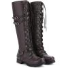 imageSHEMEE Womens Flat Combat Boot Buckle Riding Knee High Boots Lace Up Chunky Low Heels Gothic Motorcycle Boots with Inside ZipperDark Brown