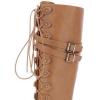 imageSHEMEE Womens Flat Combat Boot Buckle Riding Knee High Boots Lace Up Chunky Low Heels Gothic Motorcycle Boots with Inside ZipperYellow