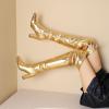imageSHEMEE Womens Metallic Over The Knee Boot Chunky Block Heels Thigh High Boots Stylish Disco Outfits Long BootsGold