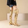 imageSHEMEE Womens Metallic Over The Knee Boot Chunky Block Heels Thigh High Boots Stylish Disco Outfits Long BootsGold