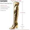 imageSHEMEE Womens Metallic Over The Knee Boot Chunky Block Heels Thigh High Boots Stylish Disco Outfits Long BootsGold