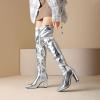 imageSHEMEE Womens Metallic Over The Knee Boot Chunky Block Heels Thigh High Boots Stylish Disco Outfits Long BootsSilver