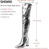 imageSHEMEE Womens Metallic Over The Knee Boot Chunky Block Heels Thigh High Boots Stylish Disco Outfits Long BootsSilver