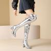 imageSHEMEE Womens Metallic Over The Knee Boot Chunky Block Heels Thigh High Boots Stylish Disco Outfits Long BootsSilver
