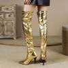 imageSHEMEE Womens Metallic Over The Knee Boot Chunky Block Heels Thigh High Boots Stylish Disco Outfits Long BootsThin Heel Gold