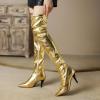 imageSHEMEE Womens Metallic Over The Knee Boot Chunky Block Heels Thigh High Boots Stylish Disco Outfits Long BootsThin Heel Gold