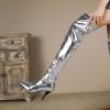 imageSHEMEE Womens Metallic Over The Knee Boot Chunky Block Heels Thigh High Boots Stylish Disco Outfits Long BootsThin Heel Silver