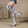 imageSHEMEE Womens Metallic Over The Knee Boot Chunky Block Heels Thigh High Boots Stylish Disco Outfits Long BootsThin Heel Silver