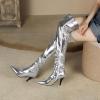 imageSHEMEE Womens Metallic Over The Knee Boot Chunky Block Heels Thigh High Boots Stylish Disco Outfits Long BootsThin Heel Silver