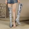 imageSHEMEE Womens Metallic Over The Knee Boot Chunky Block Heels Thigh High Boots Stylish Disco Outfits Long BootsThin Heel Silver