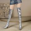 imageSHEMEE Womens Metallic Over The Knee Boot Chunky Block Heels Thigh High Boots Stylish Disco Outfits Long BootsThin Heel Silver